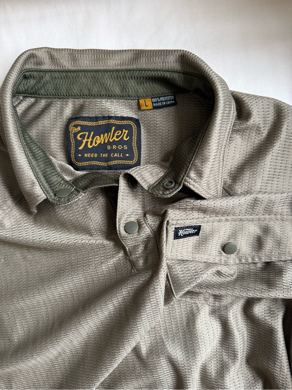 Howler Brothers Men's Light Olive Performance Polo with Olive Trim